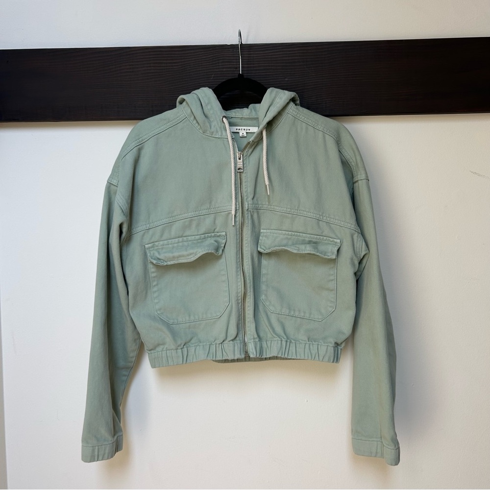 PacSun Cropped Utility Hoodie Jacket - Sage Green